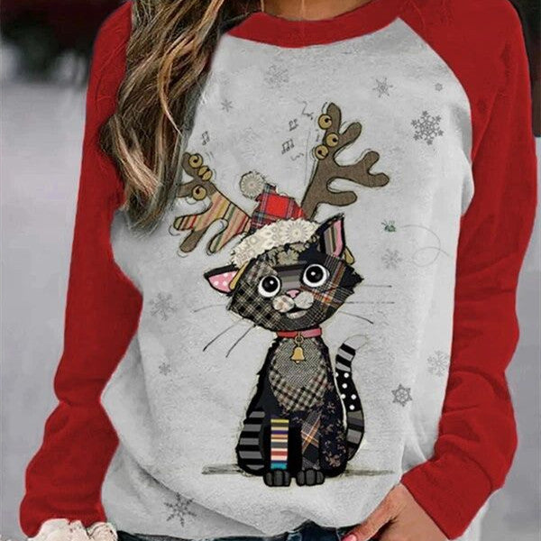 Christmas Print Crewneck Matching Color Long Sleeves