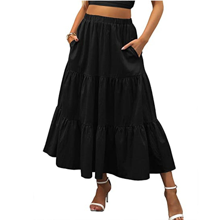 Women's Summer Bohemian Long Skirt Featuring Pockets