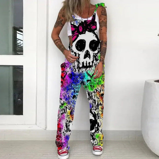 Get the Ultimate Street Style with Skull Print Overalls for Women