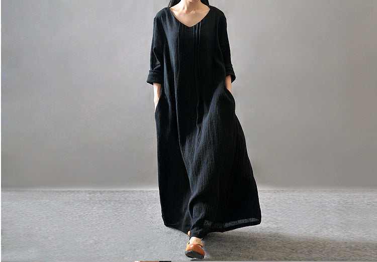 Artistic Texture Linen Robe Plus Size Dress