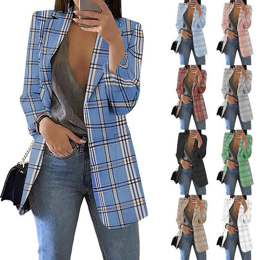 European and American Fashion Plaid Casual Suit Coat for Women with Slim Fit