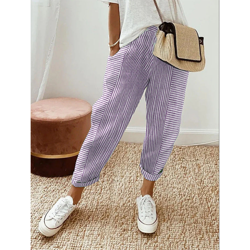 Women's Loose Pants Woven Jacquard Striped Stitching Design