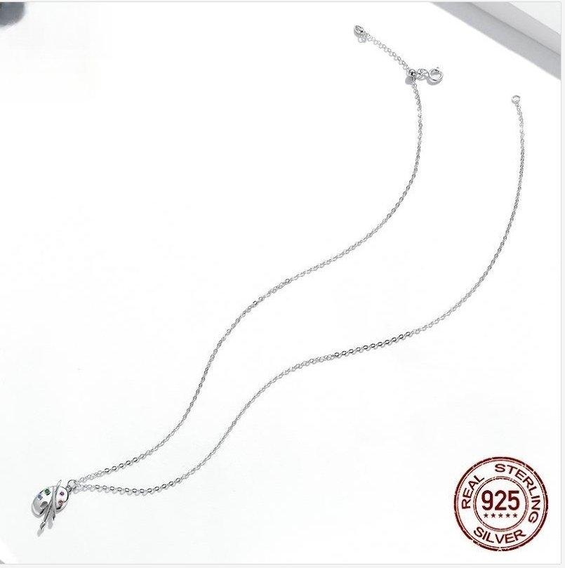 Fashion Art Life S925 Silver Female Popular White Gold Plated Simple Palette Necklace