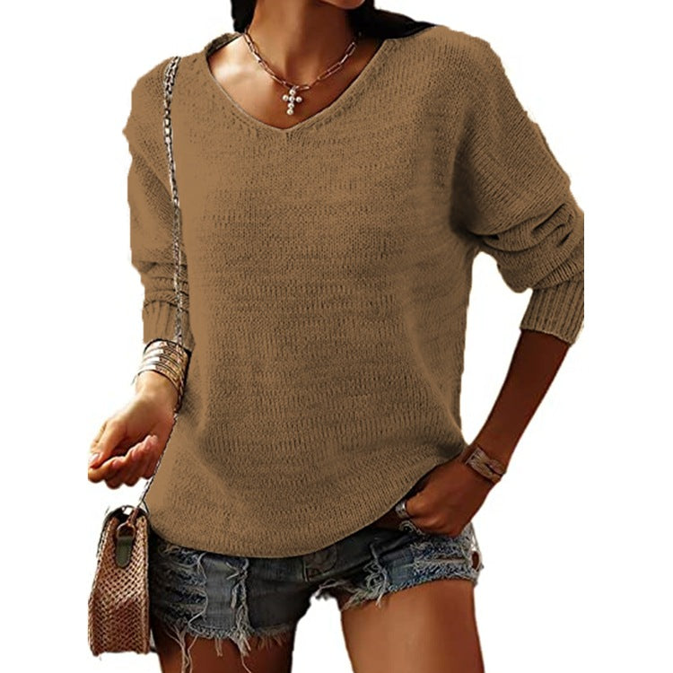 Women's Casual V-neck Slim Knit Sweater