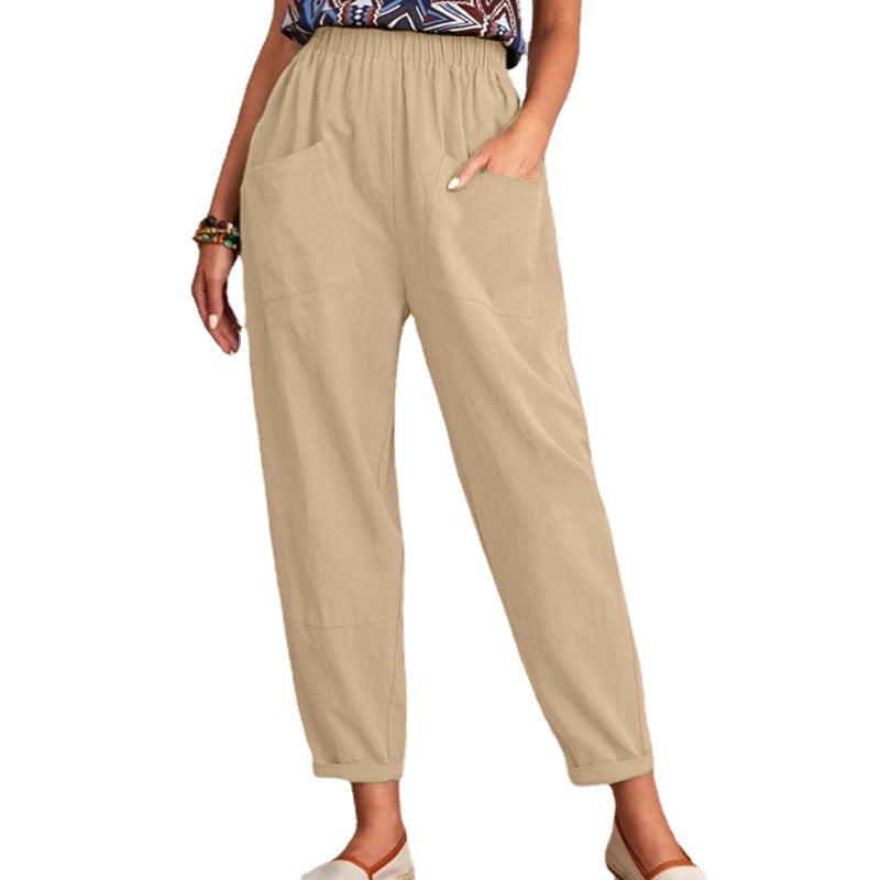 Casual Elastic-Waist Cotton Linen Pants for Women