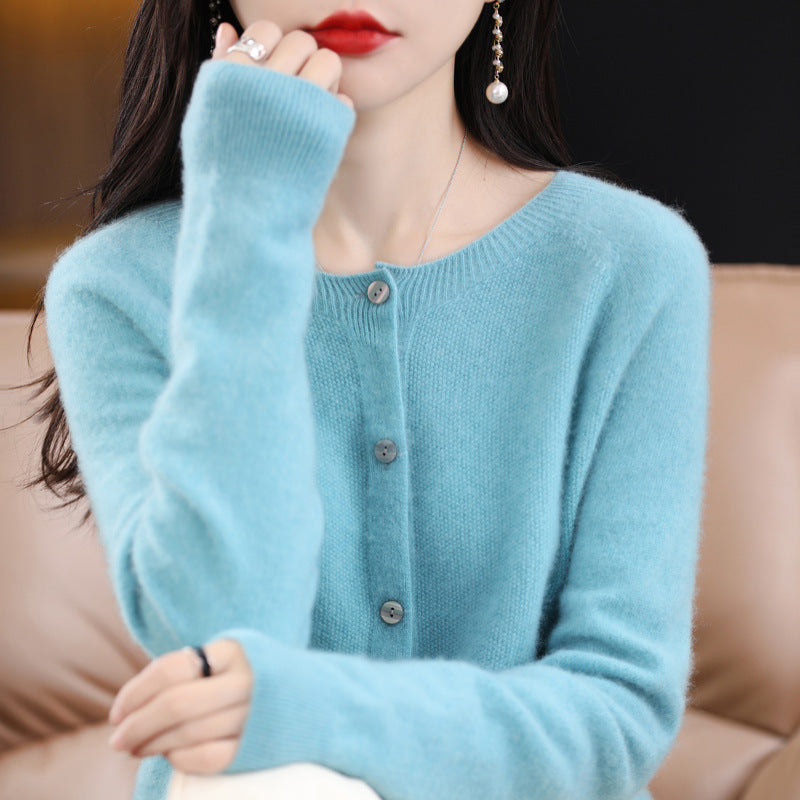 Women's Loose-Fit O-Neck Cashmere Cardigan Sweater