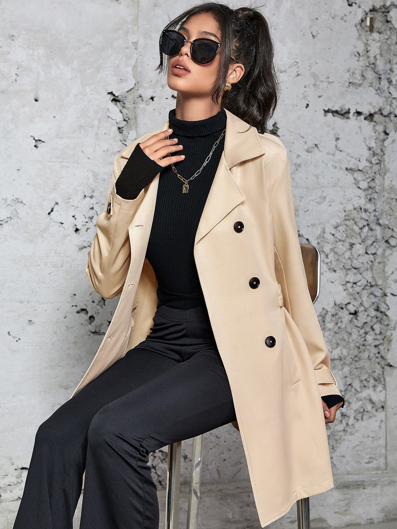 Women's Mid-Length British Style Trench Coat – Classic and Elegant Design