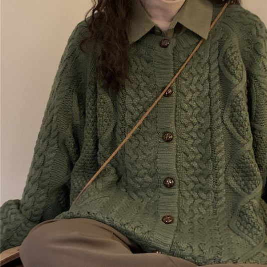 Vintage Cardigan Sweater for Women with a Loose Fit, Thickened Knitwear