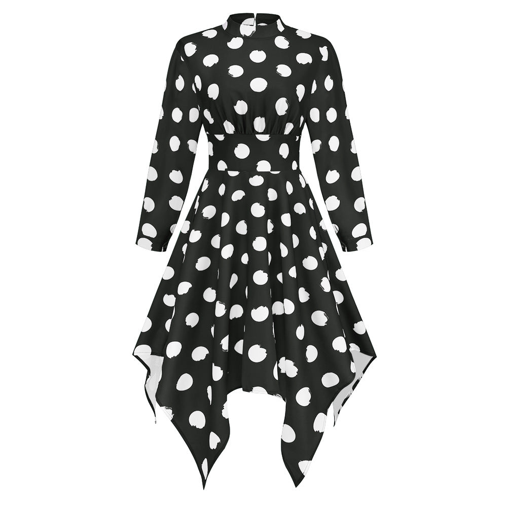 Autumn New Women's Casual Raglan Sleeve Polka Dot Dress