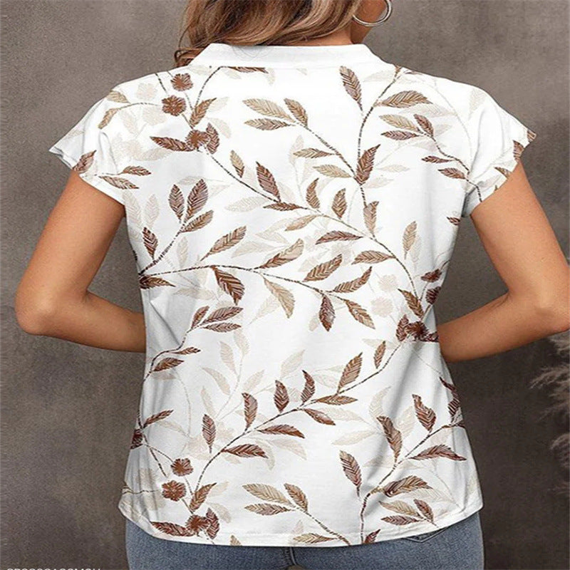 Women's Casual Fashion Printed V-neck Short Sleeved T-shirt