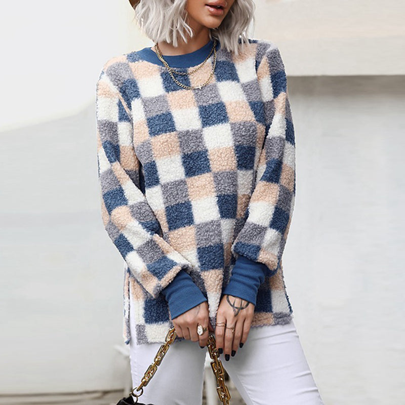 Retro Geometric Grid Printing: Elegant Knitted Wear for Women