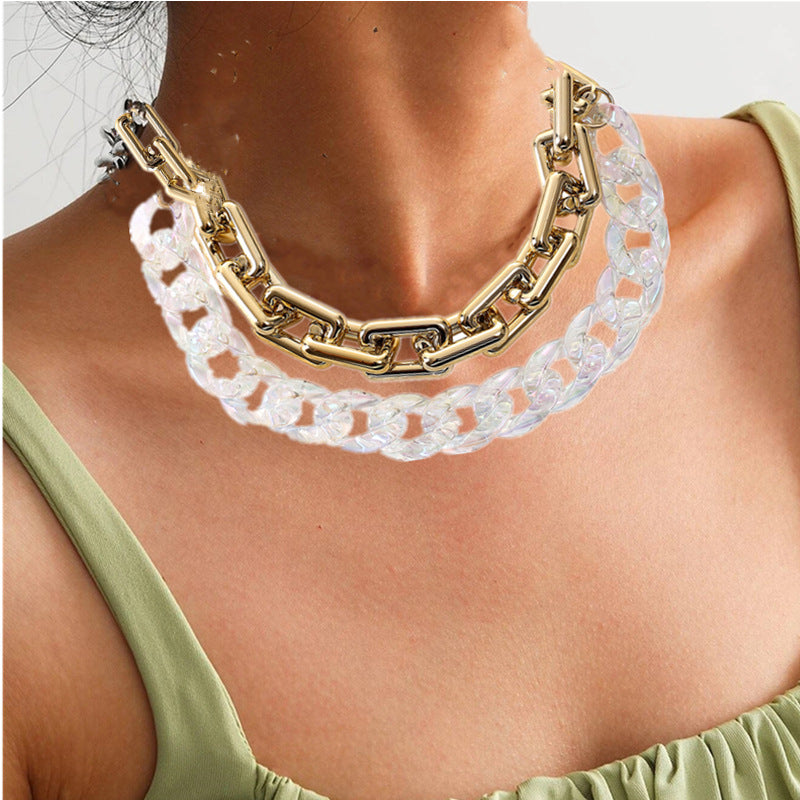 Simple AB Color Necklace Double Layer