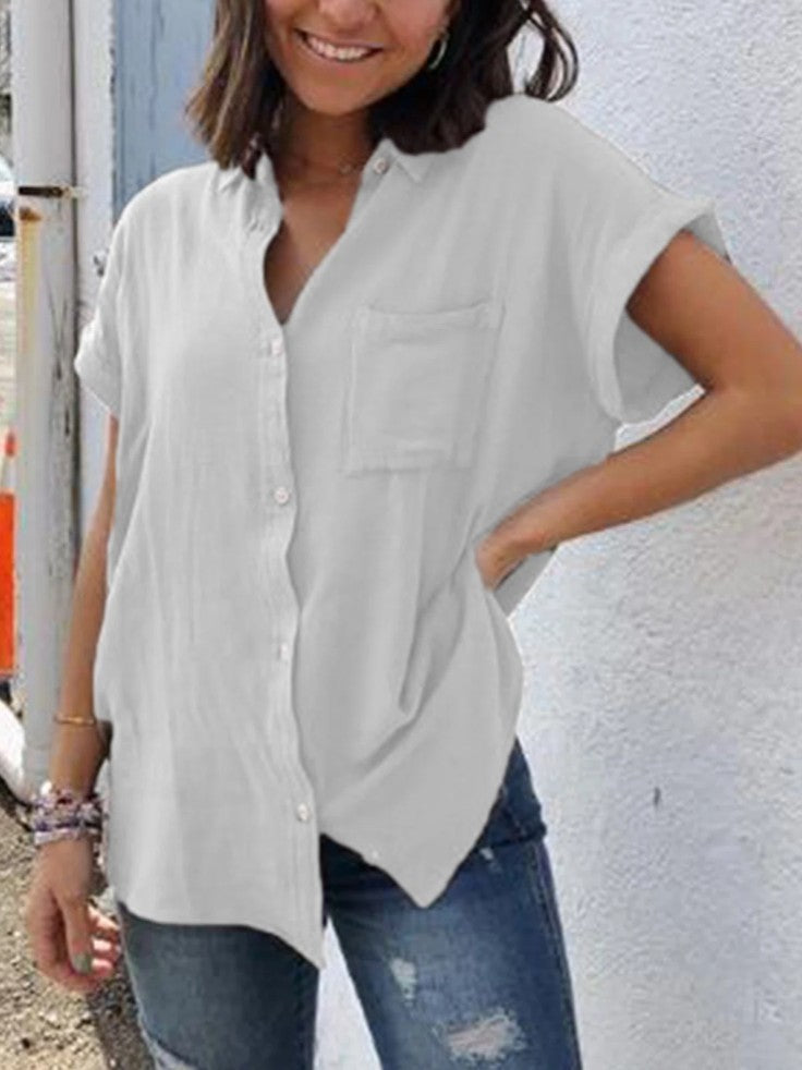 Casual Cotton and Linen Short Sleeve Top