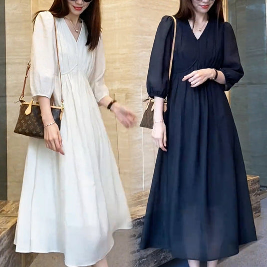 V-neck High-end Long-sleeved Dress Femininity