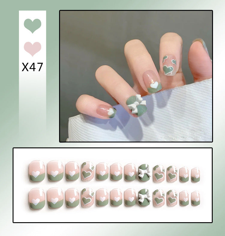 Removable French-Style Nails Adorned with Diamonds for Elegant Nail Art