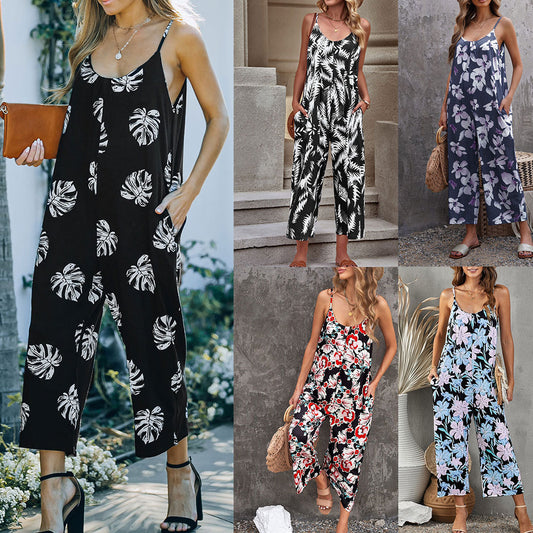 Printed Camisole Strap Jumpsuit with Fashionable Temperament for Women