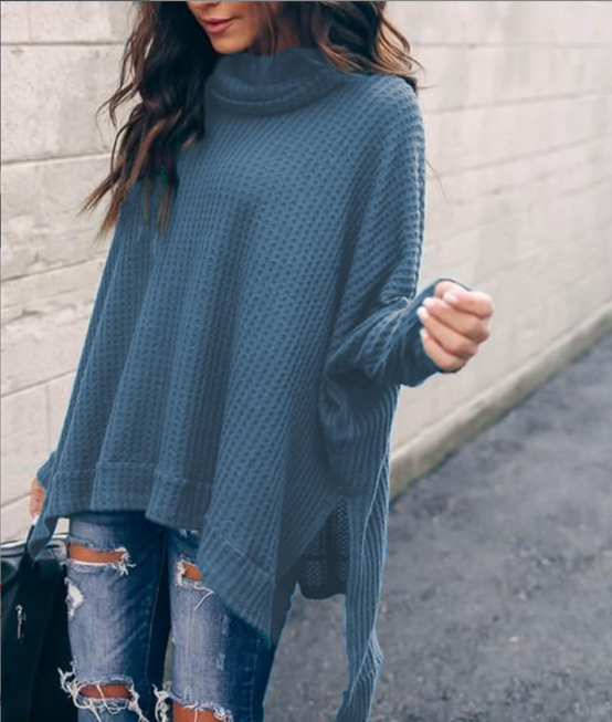 High Collar Long Sleeve Irregular Top Sweater for Women