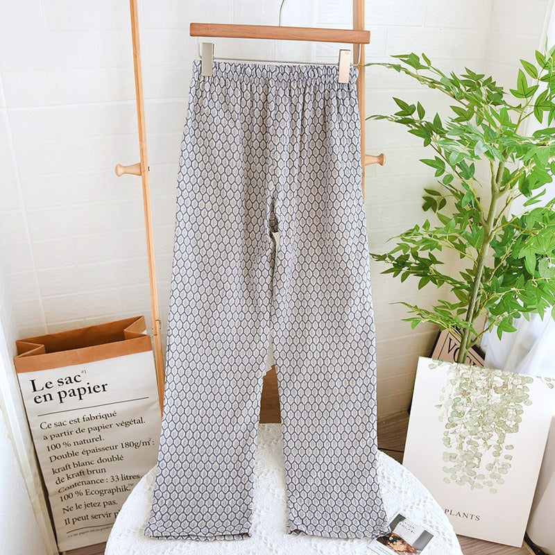 Women's Cotton Crepe Pajama Pants Loose Fit Elastic Waist Sleep Bottoms Breathable Sleep Bottoms