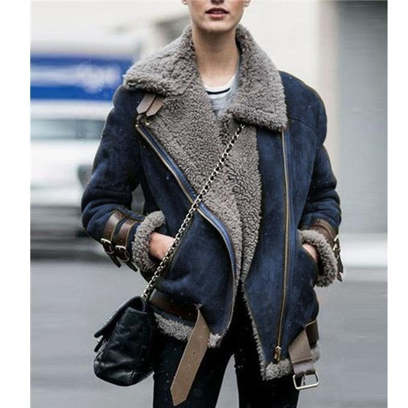 Hot selling locomotive deer skin cashmere lamb fur coat women's lapel collar fur cotton coat