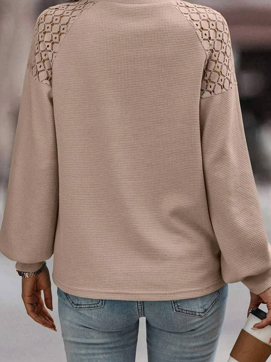 Autumn Solid Color Lace Splicing Pullover Long Sleeve