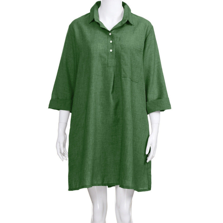 Large Size Three Quarter Sleeve Blouse Collar Dress