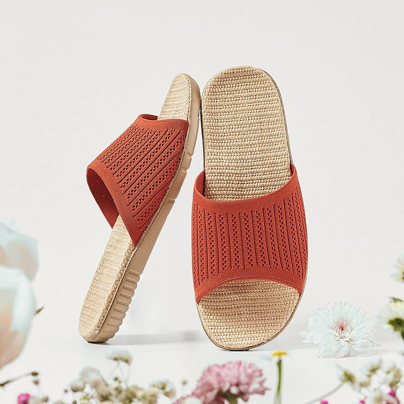 Women's Linen Slippers with Breathable Flying Weaving