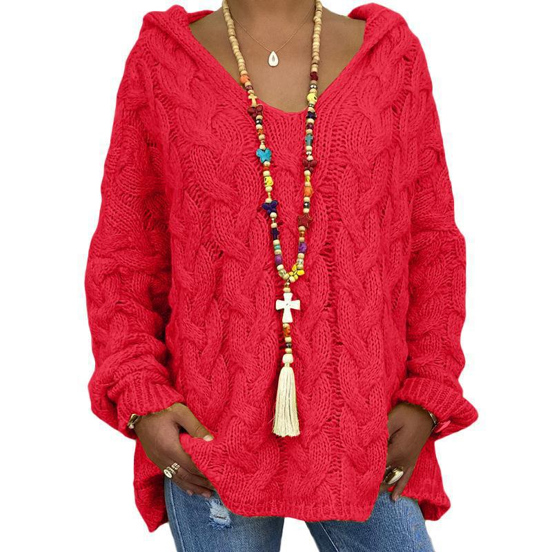 Women's Twist Knitted Hoodie Sweater Solid Color for a Cozy and Stylish Look