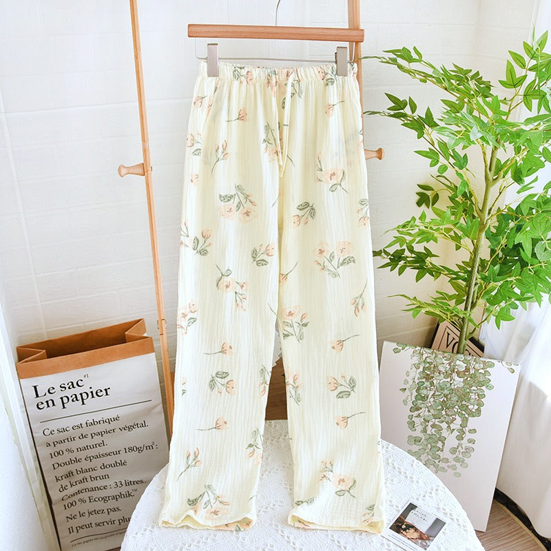 Women's Cotton Crepe Pajama Pants Loose Fit Elastic Waist Sleep Bottoms Breathable Sleep Bottoms