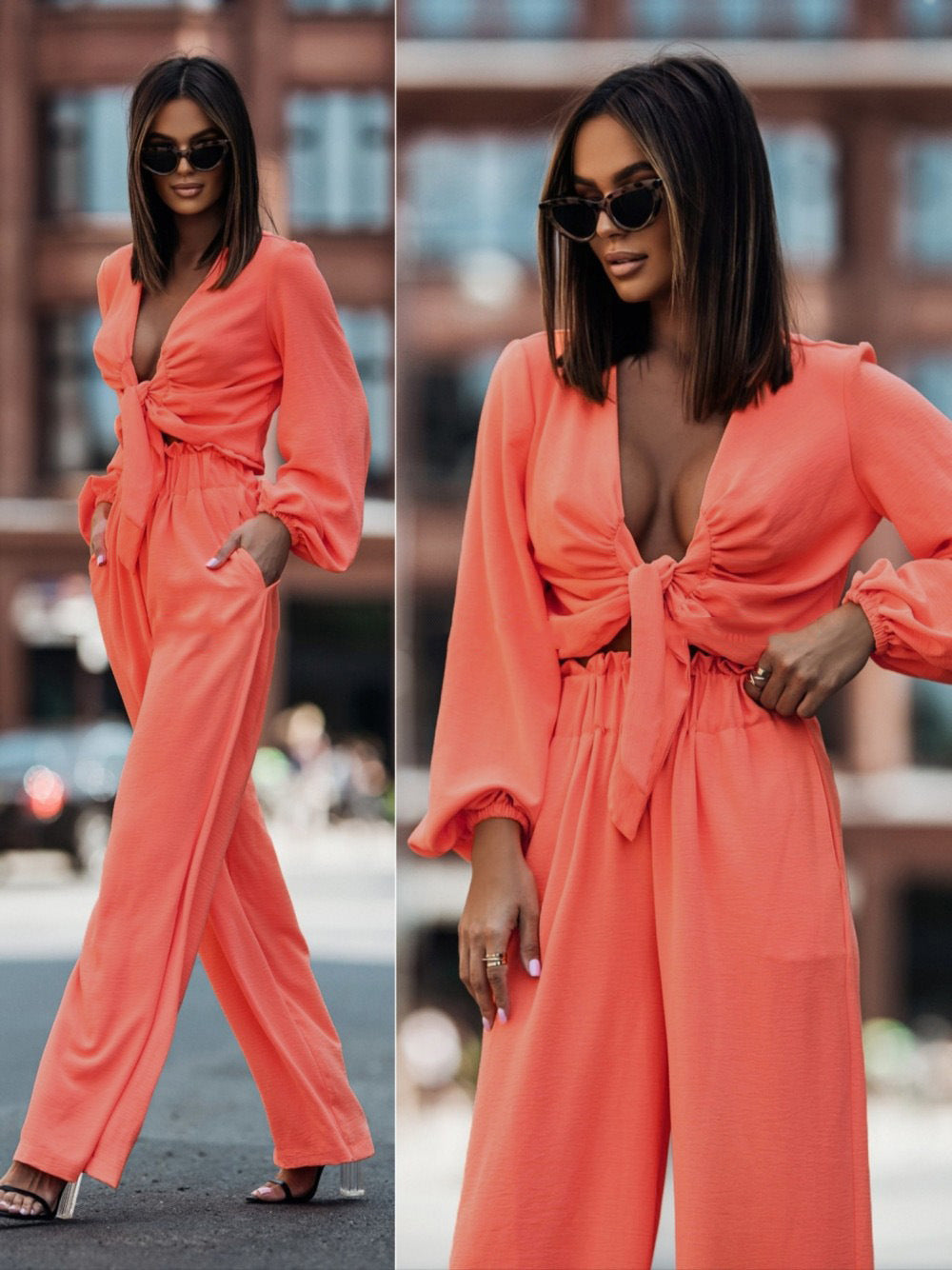 Long Sleeve 2piece Suit Casual Solid Color