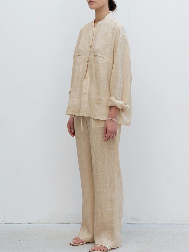 Artistic Retro Pure Linen Shirt for Women, a Versatile Autumn Wardrobe Choice