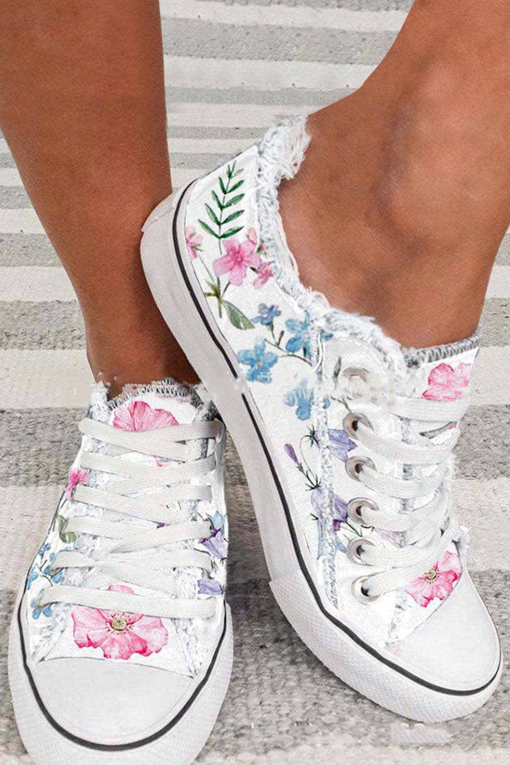 White Floral Canvas Shoes for Women in Large Sizes