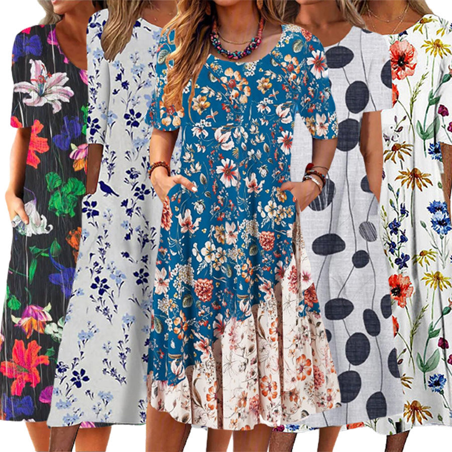 Casual And Fashionable Printed Short Sleeved Dress