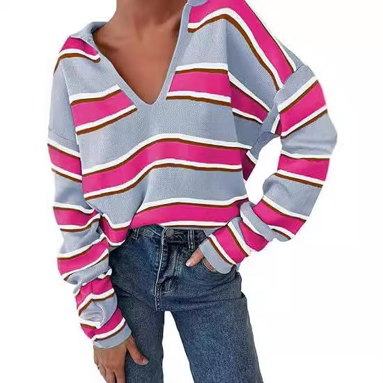 College Style Striped Knitted Long Sleeve Top