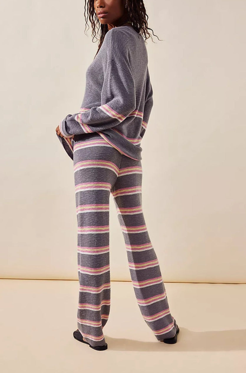 Crew Neck Long Sleeve Striped Two-Piece Sweater