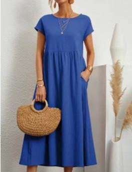 Women Solid color sleeveless loose pocket cotton linen dress