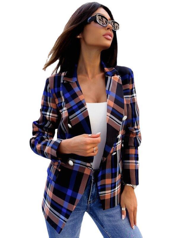 Printed Coat for Women with Long Sleeves and Double-Breasted Design