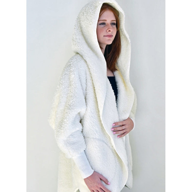 Furry Hooded Cardigan Coat for Women with Pocket Design