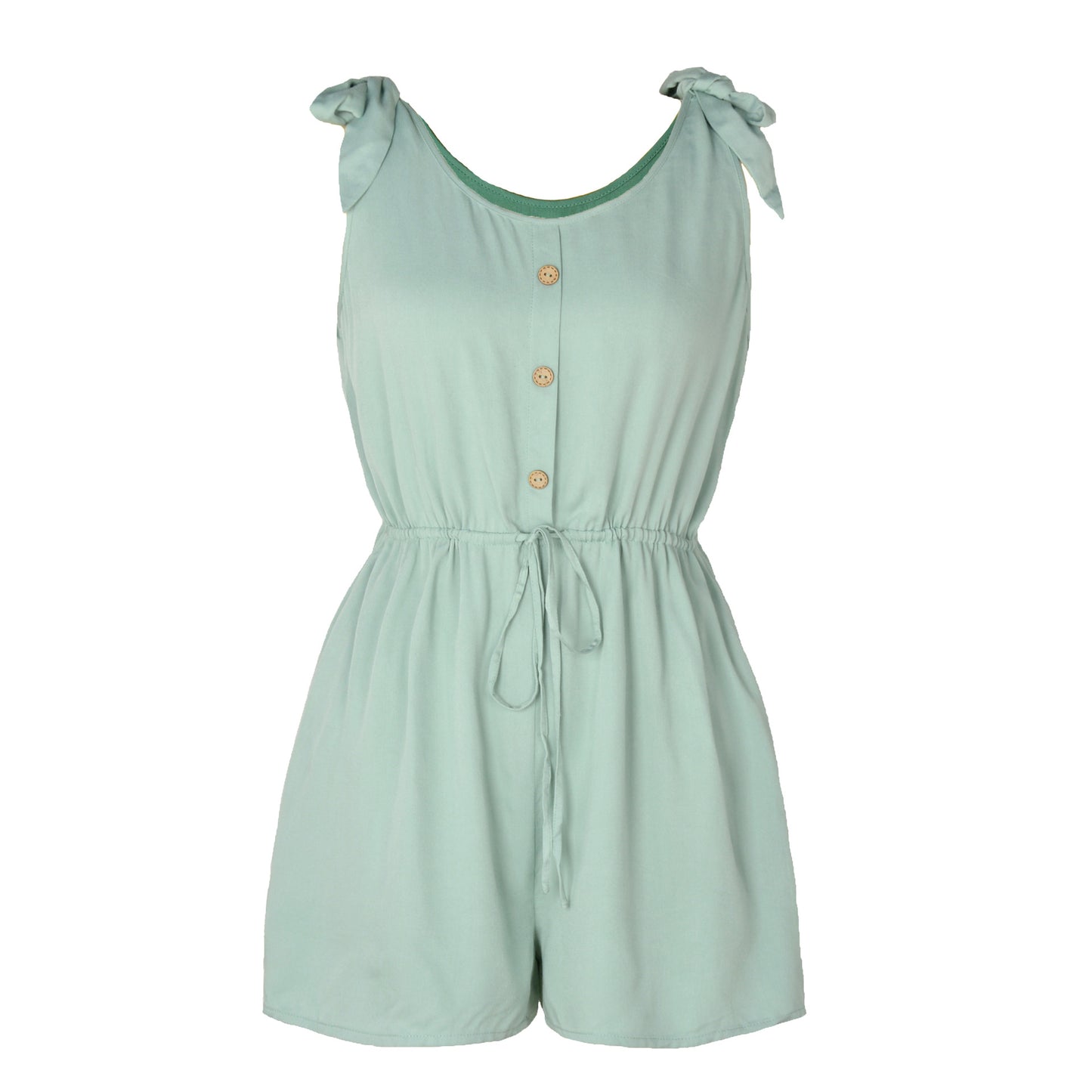 Sleeveless Jumpsuit with Coconut Buckle and Lace-Up Detail for Women