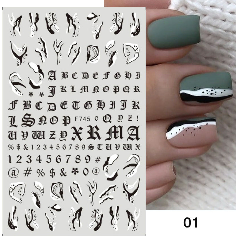 Nail Sticker New Alphanumeric All Black And White Butterfly