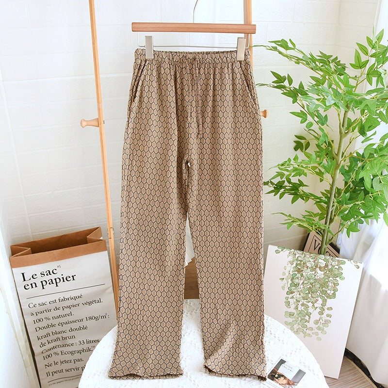 Women's Cotton Crepe Pajama Pants Loose Fit Elastic Waist Sleep Bottoms Breathable Sleep Bottoms