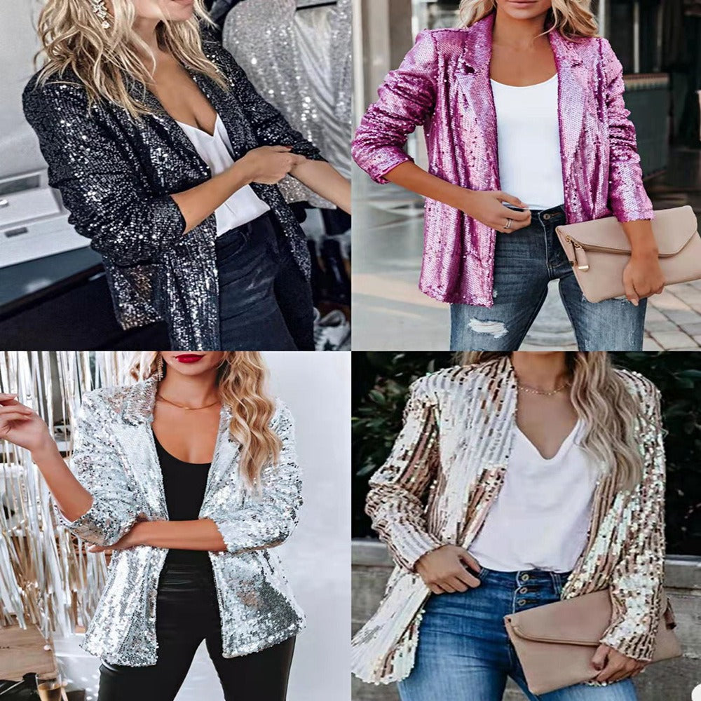 Women's new fashionable multi-color sequined long-sleeved temperament small blazer