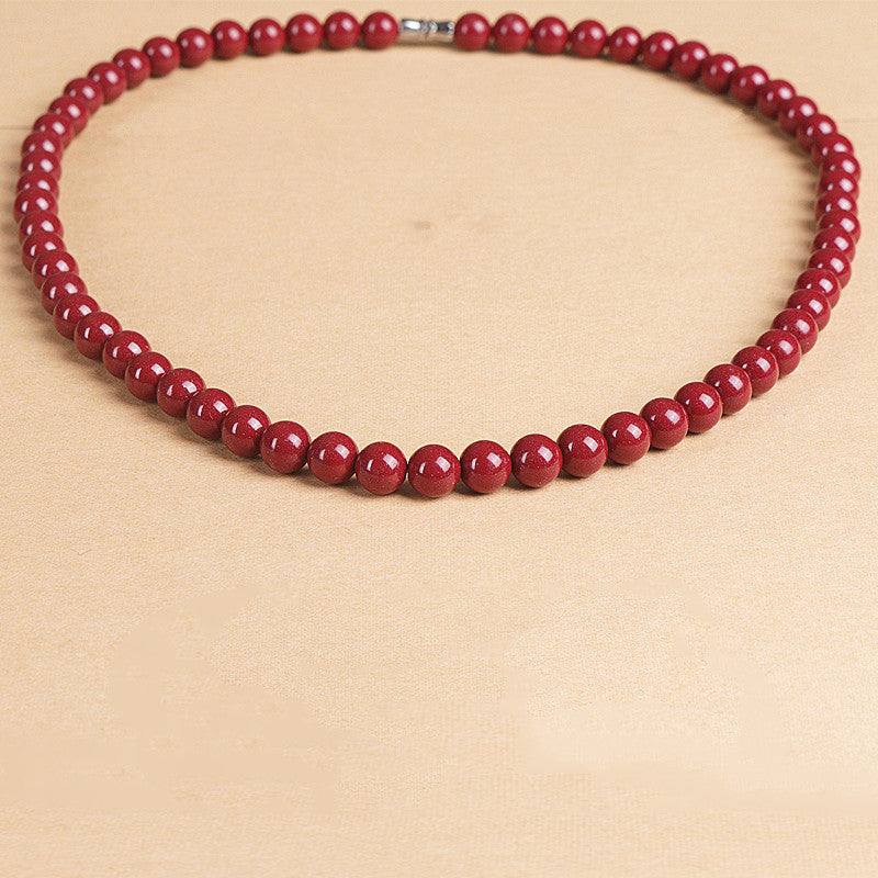 Natural Raw Ore Cinnabar Round Beads Necklace