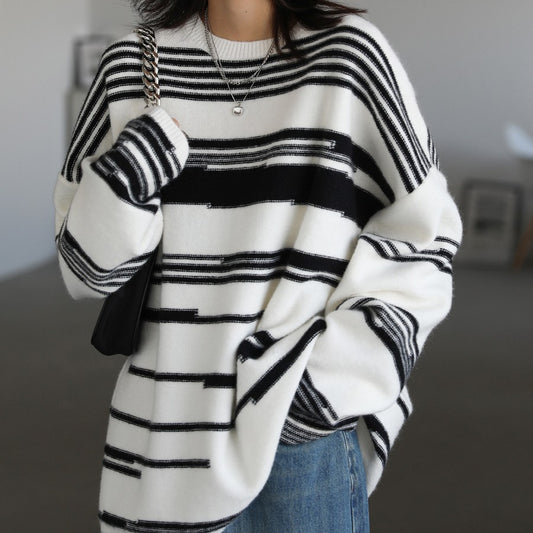 Loose Irregular Stripe Sweater for Women: Street Casual Style