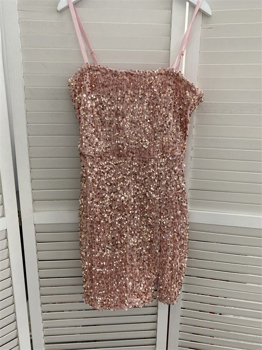 Women's Halter Sheath Dress featuring Sparkling Sequin Embellishments