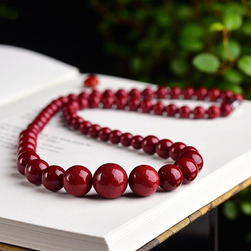 Natural Raw Ore Cinnabar Round Beads Necklace