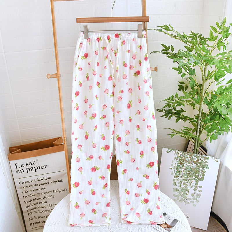 Women's Cotton Crepe Pajama Pants Loose Fit Elastic Waist Sleep Bottoms Breathable Sleep Bottoms