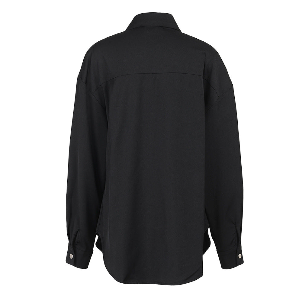 Kinked Hollow Out Stitching Design Long-sleeved Shirt Loose Single-breasted Niche