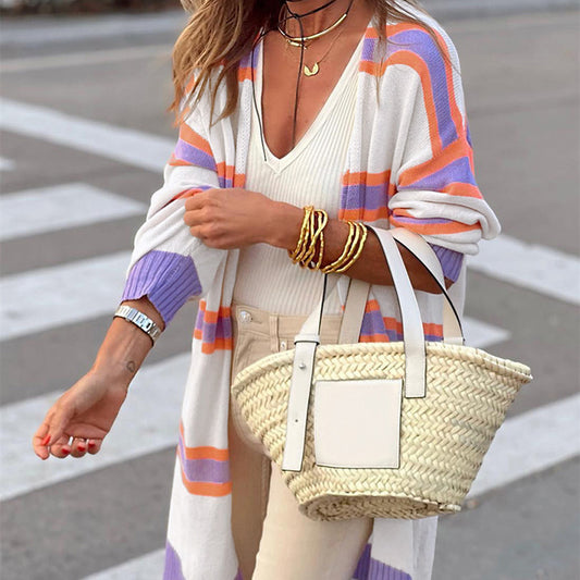 Women's Casual Long-sleeved Loose Cardigan Sweater in Multicolor