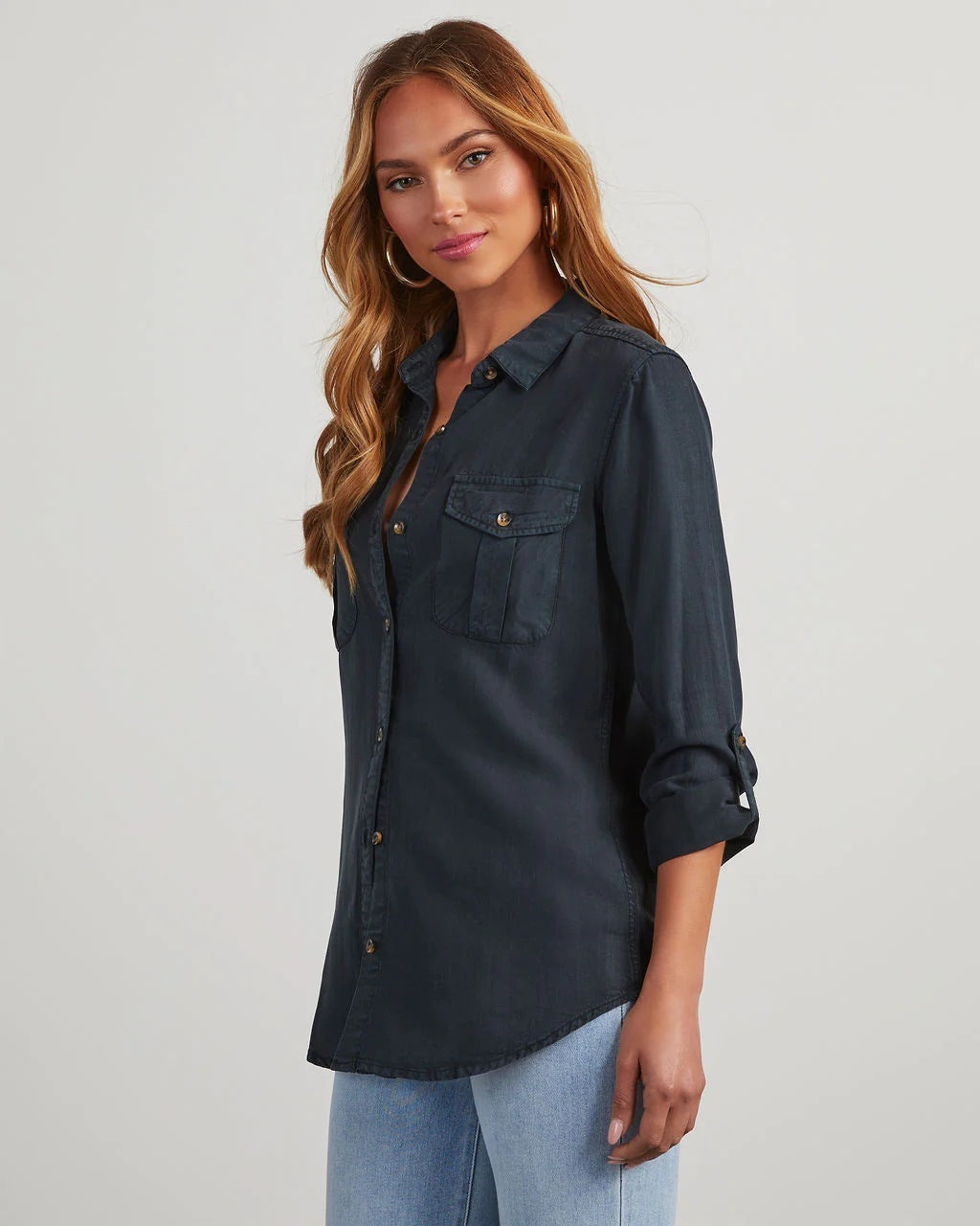 Women's Leisure Lapel Single-Breasted Long Sleeve Denim Shirt