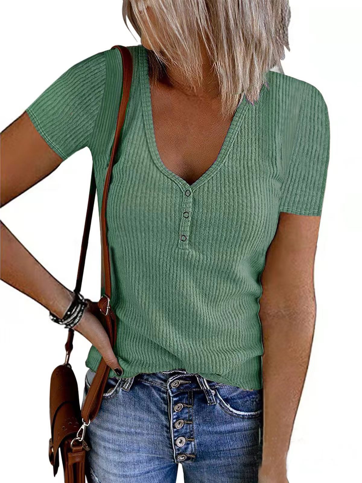 Summer Vest with Button Detail, Solid Color, and V-Neck Tops